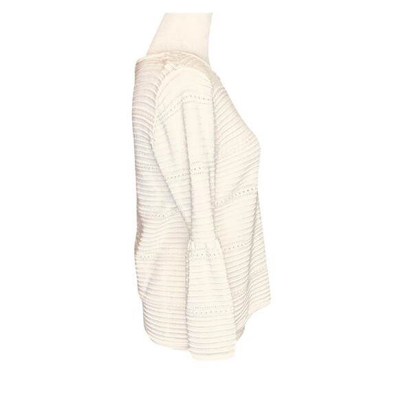 White House Black Market Bell Sleeve Top XS Ivory Pointelle Fabric Career EUC - Picture 5 of 11